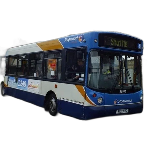 3d render, photorealistic, blue, white, bus, word, shuttle, front transparent PNG cut-out