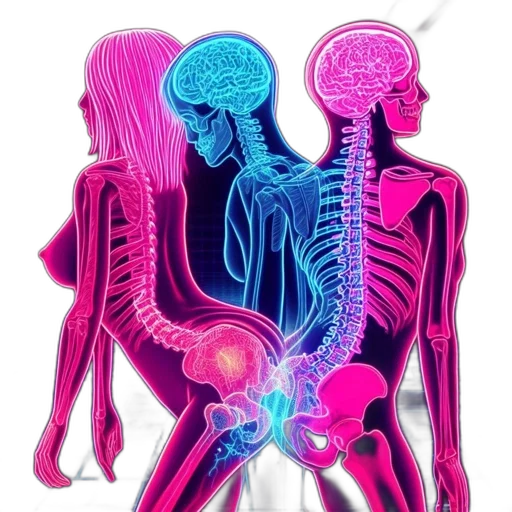 jewelry, neon lights, neon, three, semi-transparent, female, figures, outlined transparent PNG cut-out