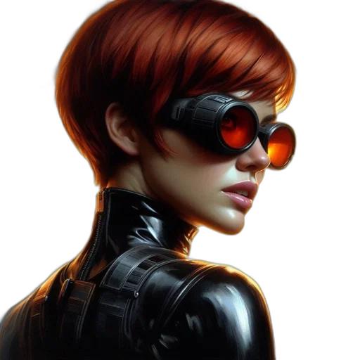 face, jacket, robot, cyberpunk, comic book art, concept art, photorealistic, dark transparent PNG cut-out
