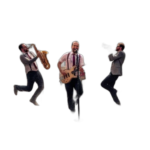 concept art, urban, setting, three, musicians, perform, city, square transparent PNG cut-out
