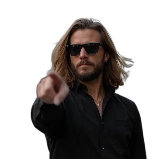 jacket, hair, staff, weapon, man, long, wearing, sunglasses transparent PNG cut-out