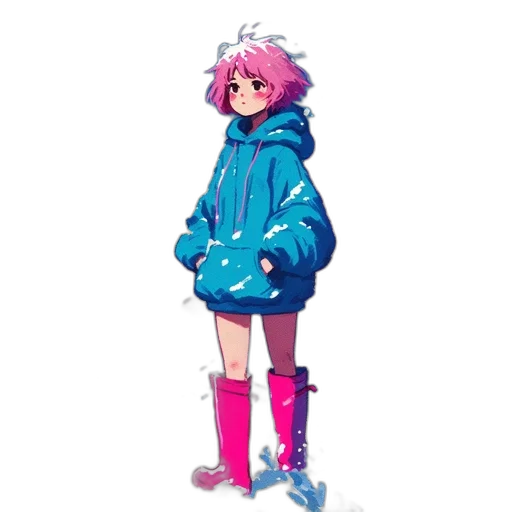 jacket, staff, creature, dress, pixel art, vaporwave, concept art, anime transparent PNG cut-out