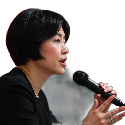 staff, face, woman, short, black, hair, speaking, into transparent PNG cut-out