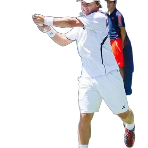staff, weapon, photorealistic, 3d render, tennis, player, white, attire transparent PNG cut-out