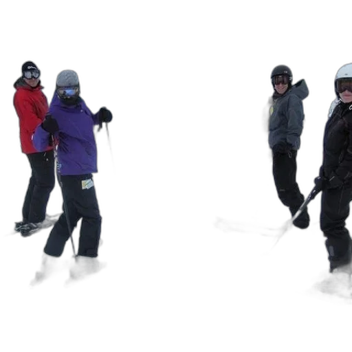 snow, four, skiers, pose, picture, snowy, mountain transparent PNG cut-out