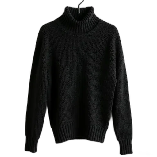 jacket, monochrome, black, textured, long-sleeve, turtleneck, sweater, ribbed transparent PNG cut-out