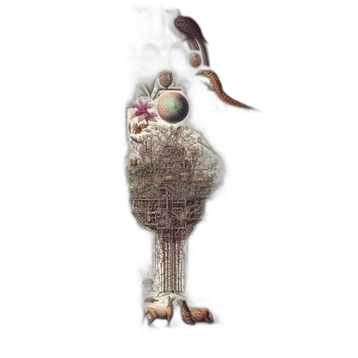 dress, animal, creature, staff, concept art, fantasy art, 3d render, pixel art transparent PNG cut-out