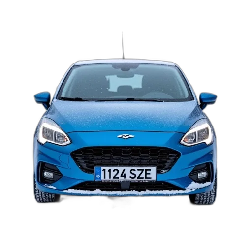 car, 3d render, blue, hatchback, parked, snowy, road, has transparent PNG cut-out