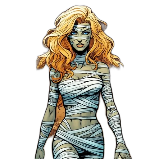 comic book art, concept art, fantasy art, cartoon, earth tones, female, figure, bandaged transparent PNG cut-out