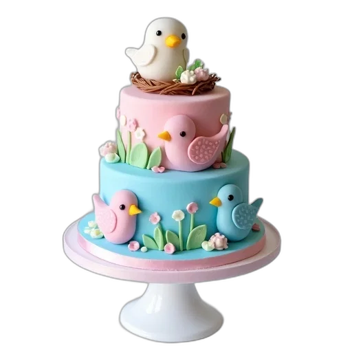 food, 3d render, pastel, two-tiered, cake, blue, base, pink transparent PNG cut-out
