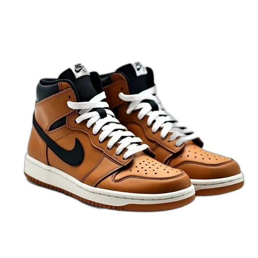 shoes, 3d render, earth tones, pair, brown, black, nike, high-top transparent PNG cut-out