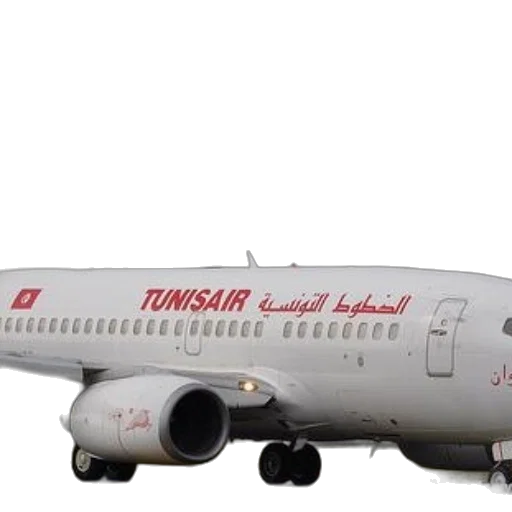 3d render, tunisair, airplane, runway, cloudy, sky, background transparent PNG cut-out