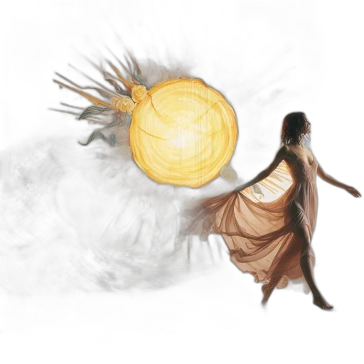 dress, concept art, fantasy art, watercolor, photorealistic, outer space, fire, sunset transparent PNG cut-out