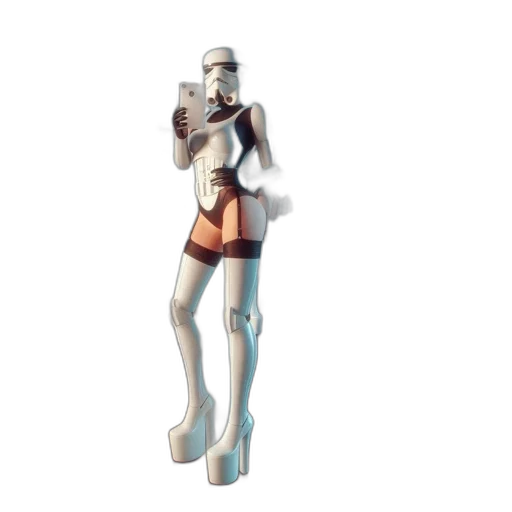 robot, staff, weapon, dress, 3d render, concept art, vaporwave, cyberpunk transparent PNG cut-out
