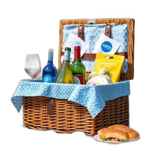 furniture, food, picnic, basket, filled, various, items, placed transparent PNG cut-out