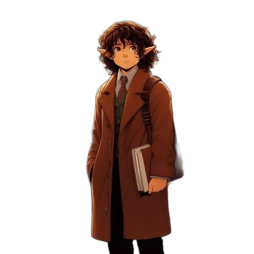 jacket, staff, concept art, cartoon, watercolor, pixel art, earth tones, dark transparent PNG cut-out