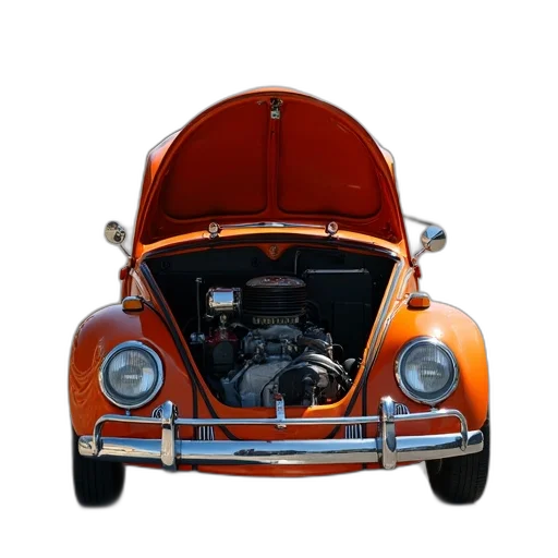 car, robot, crown, 3d render, photorealistic, vintage, orange, volkswagen transparent PNG cut-out