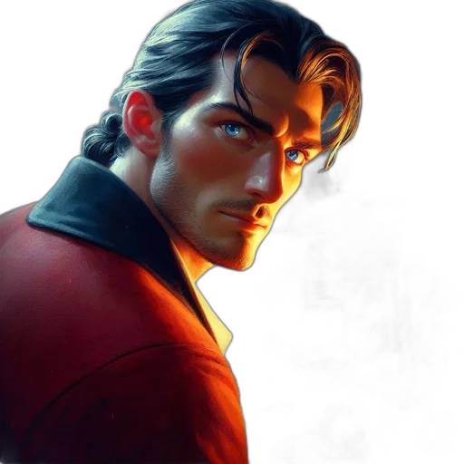 face, comic book art, concept art, photorealistic, fantasy art, red, man, dark transparent PNG cut-out