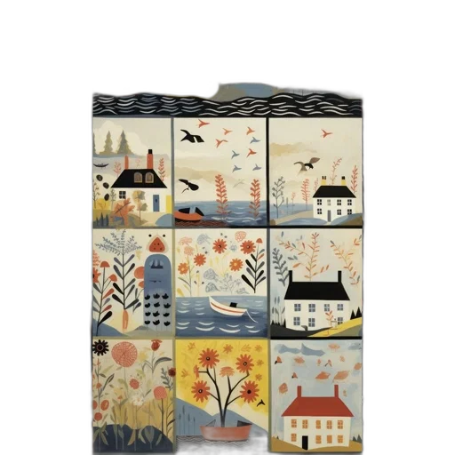 umbrella, snow, rain, fog, forest, triptych, paintings, depicts transparent PNG cut-out