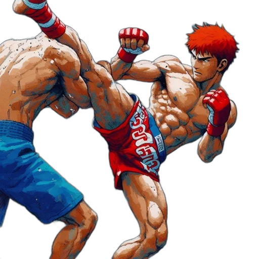 weapon, concept art, comic book art, photorealistic, pixel art, two, muscular, fighters transparent PNG cut-out