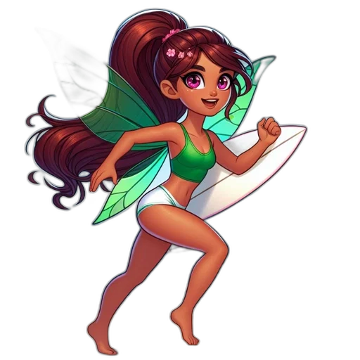 fantasy art, concept art, pixel art, cartoon, young, fairy, green, two-piece transparent PNG cut-out