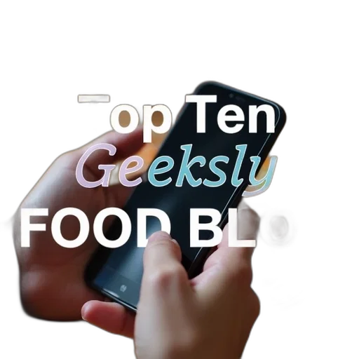 food, close-up, person, hand, holding, smartphone, displaying, blog transparent PNG cut-out