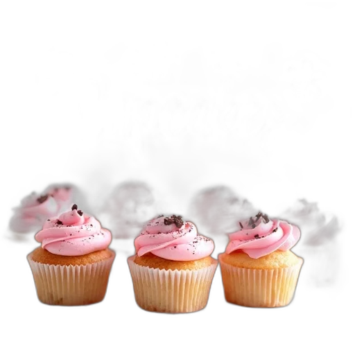 food, photorealistic, 3d render, pastel, collection, cupcakes, pink, frosting transparent PNG cut-out