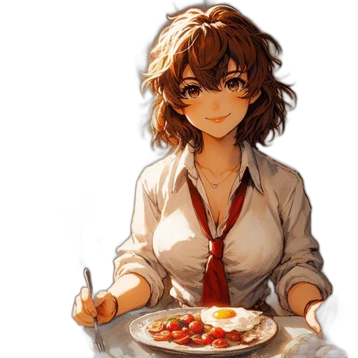 food, staff, dress, face, oil painting, anime, photorealistic, pixel art transparent PNG cut-out