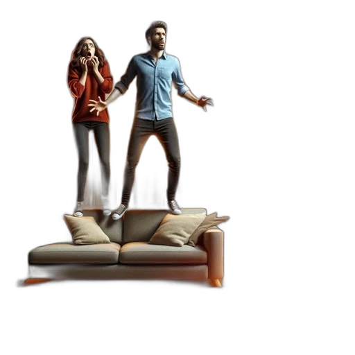 furniture, 3d render, concept art, photorealistic, earth tones, man, woman, stand transparent PNG cut-out