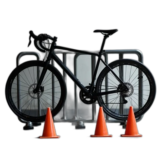 3d render, black, bicycle, parked, inside, metal, bike, rack transparent PNG cut-out