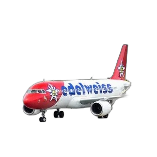 3d render, red, white, edelweiss, airplane, tarmac, scenic, background transparent PNG cut-out