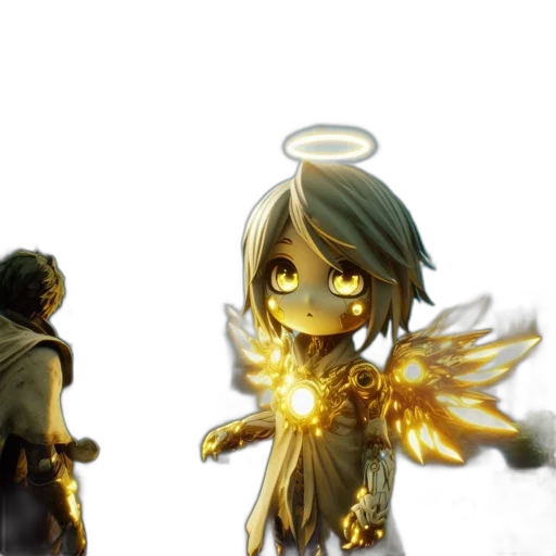 concept art, fantasy art, pixel art, 3d render, fire, golden, angelic, figure transparent PNG cut-out