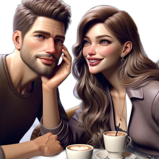 photorealistic, fantasy art, concept art, 3d render, city street, couple, sit, table transparent PNG cut-out