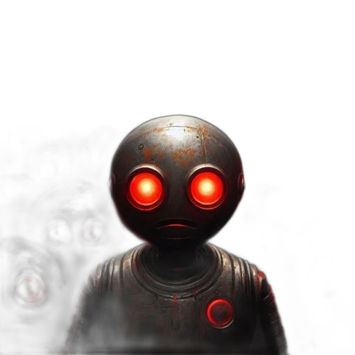 robot, mask, creature, staff, concept art, 3d render, pixel art, fantasy art transparent PNG cut-out