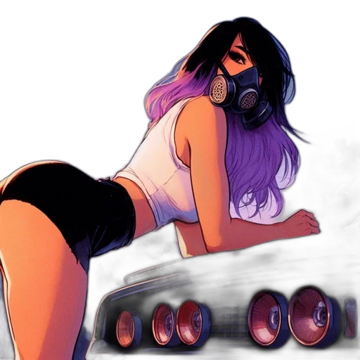 car, weapon, concept art, comic book art, watercolor, anime, woman, purple transparent PNG cut-out