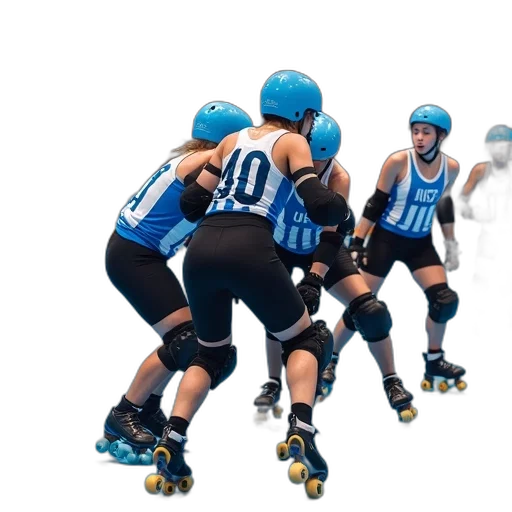 group, roller, derby, players, engaged, match, blue, floor transparent PNG cut-out