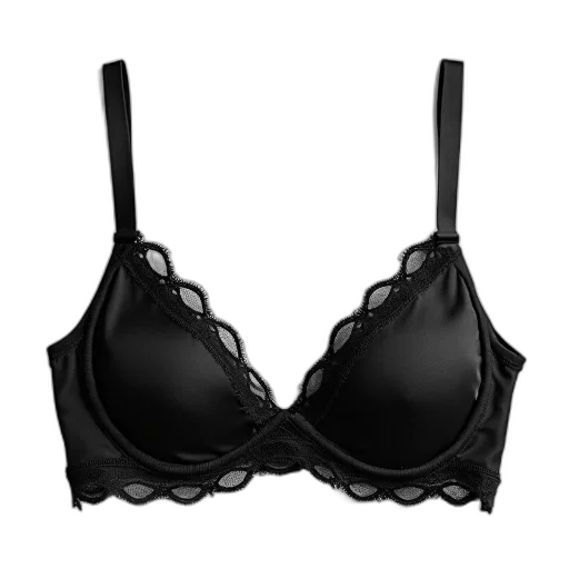 black, lace, bra, smooth, shiny, fabric, delicate, trim transparent PNG cut-out