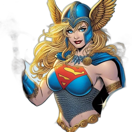 comic book art, fantasy art, concept art, cartoon, valkyrie, female, superhero, distinctive transparent PNG cut-out