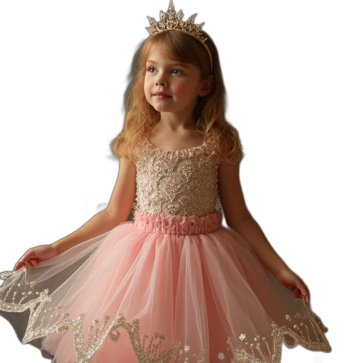 dress, crown, photorealistic, 3d render, child, shimmer, sparkle, costume transparent PNG cut-out