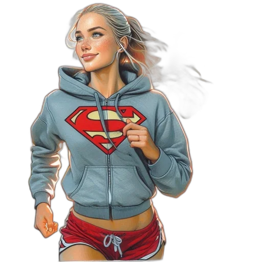 jacket, comic book art, concept art, fantasy art, photorealistic, woman, gray, hoodie transparent PNG cut-out