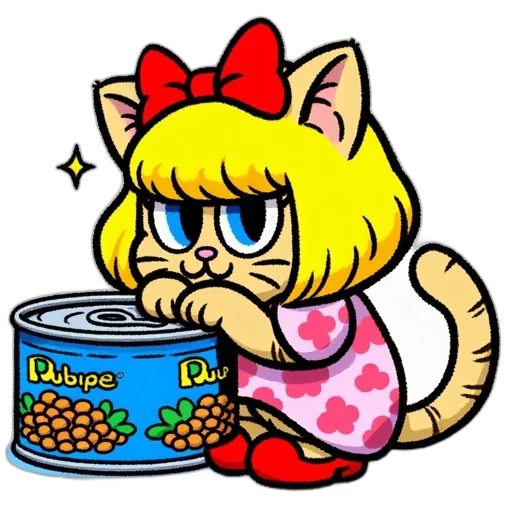 food, animal, cartoon, pixel art, comic book art, anime, cat, blonde transparent PNG cut-out