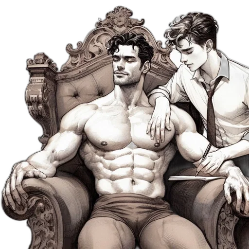 furniture, crown, fantasy art, comic book art, concept art, photorealistic, two, men transparent PNG cut-out