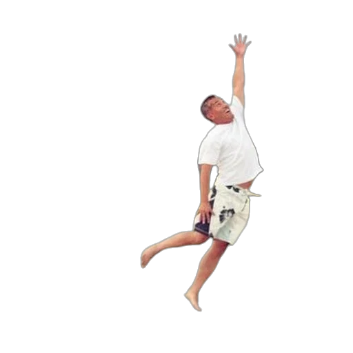 3d render, photorealistic, pixel art, man, white, shirt, shorts, jumps transparent PNG cut-out