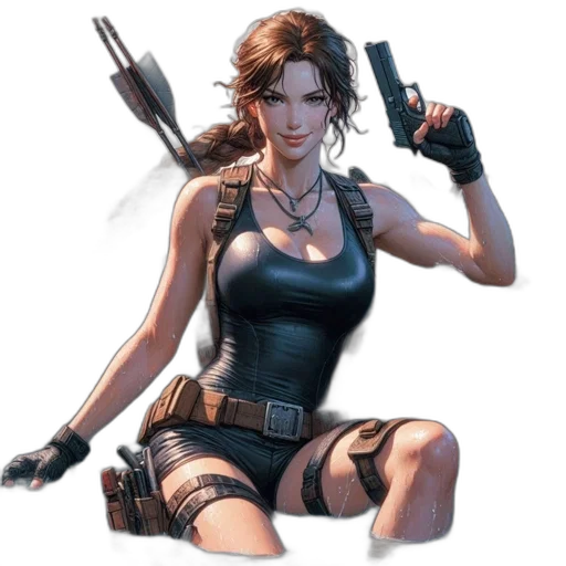 weapon, concept art, comic book art, cyberpunk, pixel art, woman, combat, attire transparent PNG cut-out
