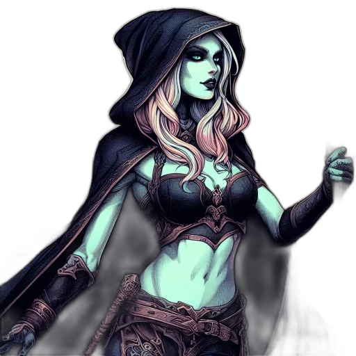 fantasy art, concept art, comic book art, pixel art, dark, green, blue, monochrome transparent PNG cut-out
