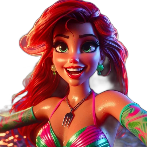 dress, jewelry, cartoon, concept art, comic book art, fantasy art, neon lights, underwater transparent PNG cut-out