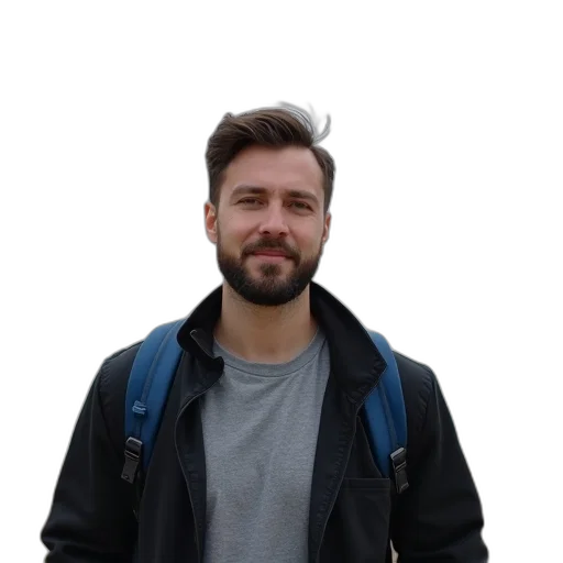 jacket, staff, face, hair, 3d render, photorealistic, concept art, cartoon transparent PNG cut-out