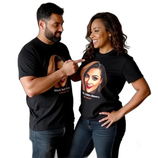 man, woman, standing, next, each, other, both, wearing transparent PNG cut-out