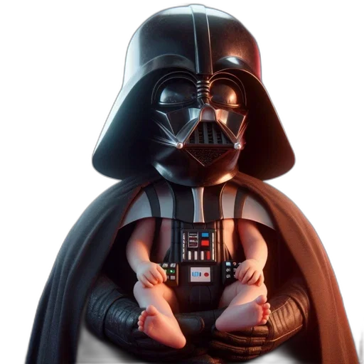 photorealistic, concept art, 3d render, darth, vader, cradles, miniature, version transparent PNG cut-out