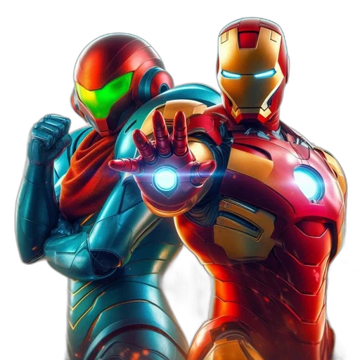 robot, concept art, comic book art, 3d render, pixel art, red, two, iconic transparent PNG cut-out